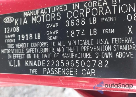 2009 Kia Rio Base z USA, uszkodzony, nr VIN KNADE223596500782